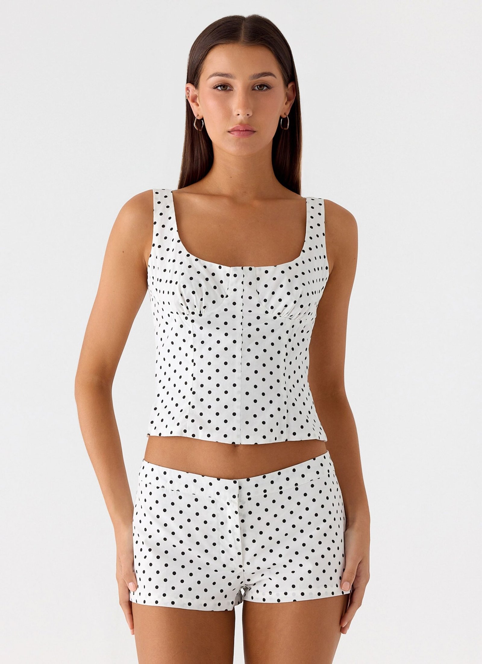Coastline Cotton Micro Mini Shorts - White Polka Dot - Image 10