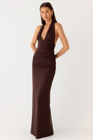 Ilaria Halter Maxi Dress - Chocolate