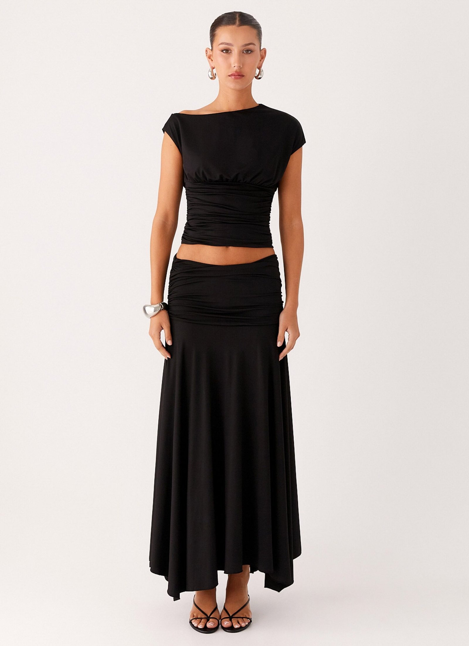 Liana Ruched Maxi Skirt - Black - Image 2