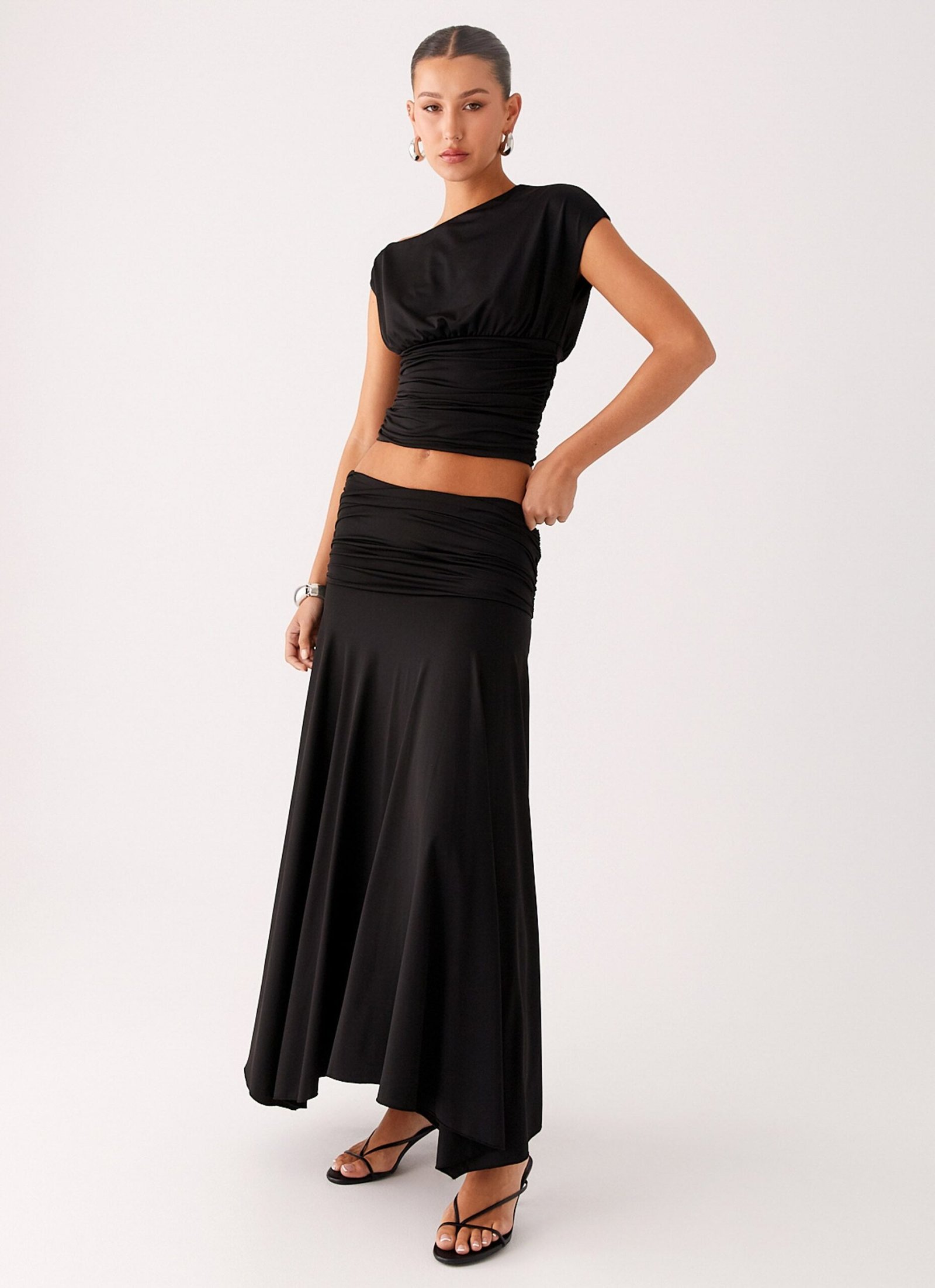Liana Ruched Maxi Skirt - Black - Image 6