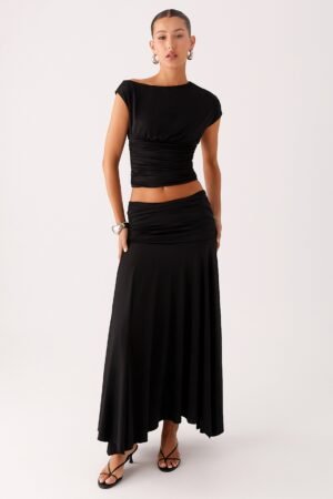 Liana Ruched Maxi Skirt - Black