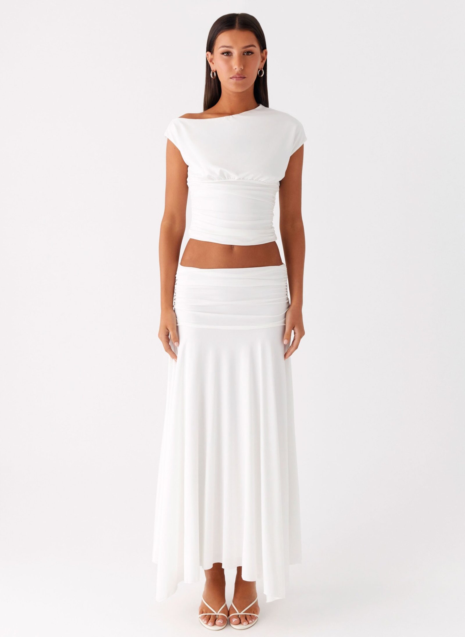 Liana Ruched Maxi Skirt - White - Image 2