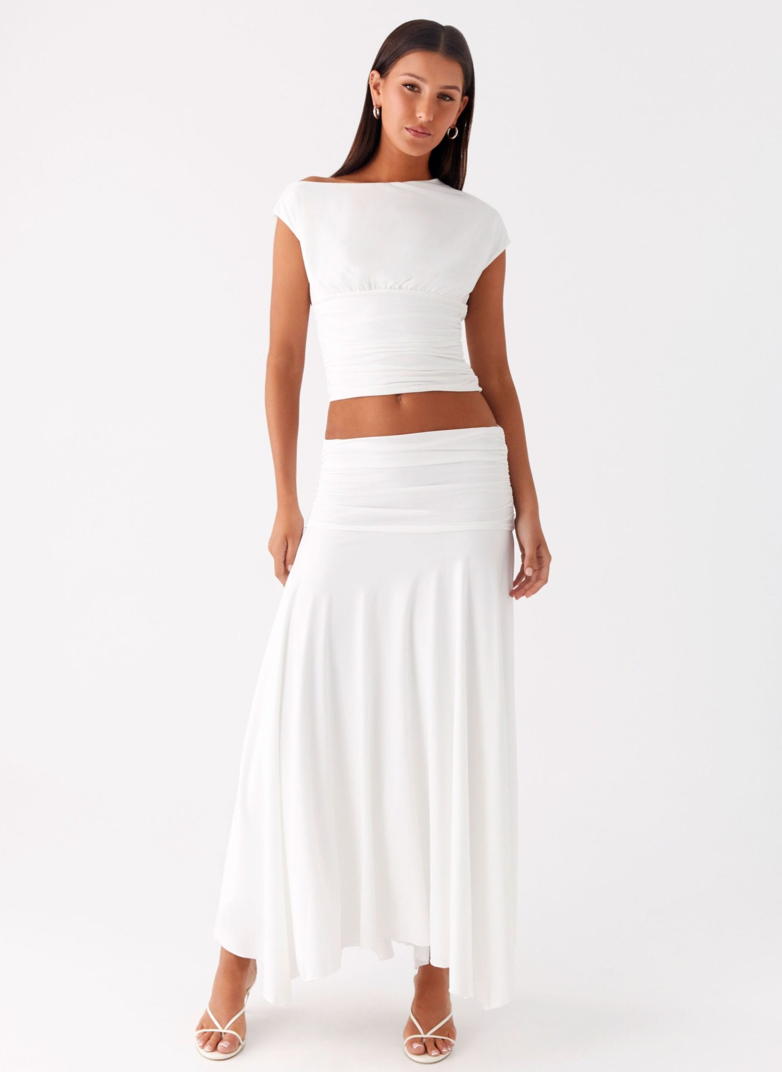Liana Ruched Maxi Skirt - White - Image 6