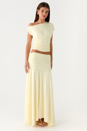 Liana Ruched Maxi Skirt - Yellow