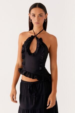 Mariella Linen Top - Black